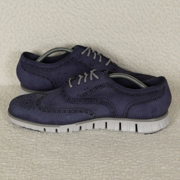 Cole Haan ZEROGRAND Wingtip Suede Oxford Shoes Mens 10.5 Blue Lace-Up Leather - Picture 10 of 13